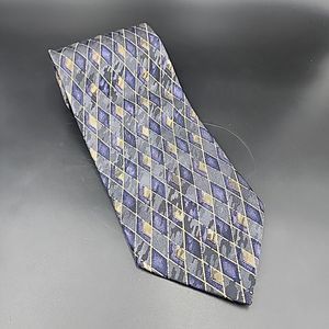 LOUIS ROTH Silk Tie 62" x 4" Geometric Diamond Pattern VTG Italy Gray Purple Tan